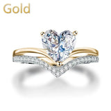 Delicate Silver Color White Zircon Crystal Heart Rings for Women Fashion Bridal Engagement Wedding Ring Set Jewelrt Gift