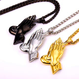 U7 Praying Hands Necklace for Men Women Religious Pendant with 22 Inch Spiga Rope Chain P927