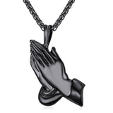 U7 Praying Hands Necklace for Men Women Religious Pendant with 22 Inch Spiga Rope Chain P927