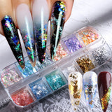 12Grids Nail Glitter Colorful Mirror Effect Shimmer Mermaid Pearl  Powder Chrome Pigment Fine Dust Reflective Polish Decor SAZGF