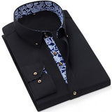 Blue-and-white Porcelain Collar Shirt Men Long Sleeve Korean SlimFit Casual Business Dress Shirts Solid Color White Shirt Cotton