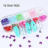 12Grids Nail Glitter Colorful Mirror Effect Shimmer Mermaid Pearl  Powder Chrome Pigment Fine Dust Reflective Polish Decor SAZGF