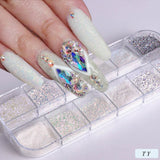 12Grids Nail Glitter Colorful Mirror Effect Shimmer Mermaid Pearl  Powder Chrome Pigment Fine Dust Reflective Polish Decor SAZGF