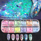 12Grids Nail Glitter Colorful Mirror Effect Shimmer Mermaid Pearl  Powder Chrome Pigment Fine Dust Reflective Polish Decor SAZGF