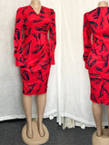 Women Printed Dress Bodycon Long Sleeve Elastic High Waist V Neck Elegant Office Ladies Classy Work Wear Female Vestidos African