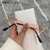 OEC CPO Fashion Popular Rimless Rectangle Sunglasses Women Men Shades Alloy Glasses UV400 O264