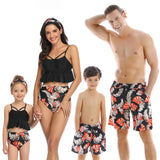 Family Matching Swimwear Mom Daughter Taseel Leaf Blue Bikini Dad Son Bathing Suit Women Men Couples Outfits Girls Boys Swimsuit