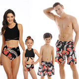 Family Matching Swimwear Mom Daughter Taseel Leaf Blue Bikini Dad Son Bathing Suit Women Men Couples Outfits Girls Boys Swimsuit