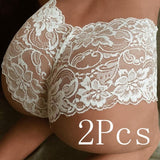 Black White Lace Floral Flower Underwear  For Women