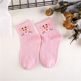 Japanese Kawaii Women Animals Cartoon Tube Socks Cute Egg Rabbit Panther Cotton Long Socks Female and Ladies Pink Milk White Sox