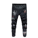 New Men Streetwear personality Ripped printed white skinny Jeans Hip Hop Punk Casual motorcycle stretch denim jeans trousers