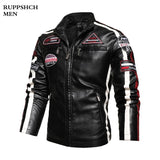 Men Autumn Winter Business Casual Motorcycle Biker Leather Jacket Men Warm Fleece Camouflage PU Faux Leather Jackets Coat