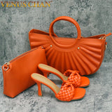fashion weave slippers ladies elegant heels sandals and bag