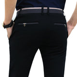 Casual Suit Pants Men's Elastic Men Dress Pants Slim Fit Male Straight Trousers Formal Business Office Clothing Navy Blue Black