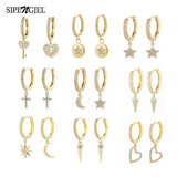 SIPENGJEL Fashion Zircon Pendant Hoop Earrings Geometric Cross Star Moon Drop Earrings For Women Jewelry aretes pendiente