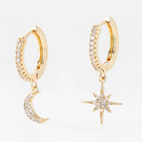 SIPENGJEL Fashion Zircon Pendant Hoop Earrings Geometric Cross Star Moon Drop Earrings For Women Jewelry aretes pendiente