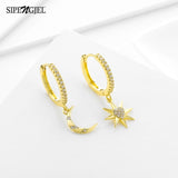 SIPENGJEL Fashion Zircon Pendant Hoop Earrings Geometric Cross Star Moon Drop Earrings For Women Jewelry aretes pendiente