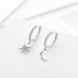 SIPENGJEL Fashion Zircon Pendant Hoop Earrings Geometric Cross Star Moon Drop Earrings For Women Jewelry aretes pendiente