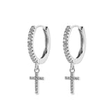 SIPENGJEL Fashion Zircon Pendant Hoop Earrings Geometric Cross Star Moon Drop Earrings For Women Jewelry aretes pendiente