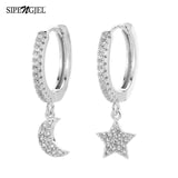 SIPENGJEL Fashion Zircon Pendant Hoop Earrings Geometric Cross Star Moon Drop Earrings For Women Jewelry aretes pendiente