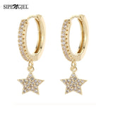 SIPENGJEL Fashion Zircon Pendant Hoop Earrings Geometric Cross Star Moon Drop Earrings For Women Jewelry aretes pendiente