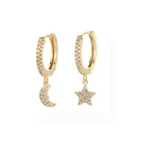 SIPENGJEL Fashion Zircon Pendant Hoop Earrings Geometric Cross Star Moon Drop Earrings For Women Jewelry aretes pendiente