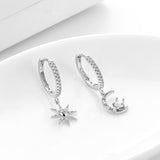 SIPENGJEL Fashion Zircon Pendant Hoop Earrings Geometric Cross Star Moon Drop Earrings For Women Jewelry aretes pendiente
