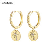 SIPENGJEL Fashion Zircon Pendant Hoop Earrings Geometric Cross Star Moon Drop Earrings For Women Jewelry aretes pendiente