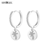 SIPENGJEL Fashion Zircon Pendant Hoop Earrings Geometric Cross Star Moon Drop Earrings For Women Jewelry aretes pendiente