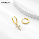 SIPENGJEL Fashion Zircon Pendant Hoop Earrings Geometric Cross Star Moon Drop Earrings For Women Jewelry aretes pendiente