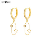 SIPENGJEL Fashion Zircon Pendant Hoop Earrings Geometric Cross Star Moon Drop Earrings For Women Jewelry aretes pendiente