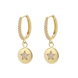 SIPENGJEL Fashion Zircon Pendant Hoop Earrings Geometric Cross Star Moon Drop Earrings For Women Jewelry aretes pendiente