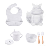4/6/8 PCS Baby Soft Silicone Sucker Bowl Plate Cup Bibs Spoon Fork Sets Non-slip Tableware Children&#39;s Feeding Dishes BPA Free