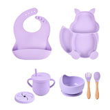 4/6/8 PCS Baby Soft Silicone Sucker Bowl Plate Cup Bibs Spoon Fork Sets Non-slip Tableware Children&#39;s Feeding Dishes BPA Free