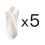 5 Pairs Women Solid Casual Cotton Short Socks Pack Ladies Fashion Concise Stripe Breathable Comfortable Trendy Ankle Socks Set