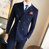 Men Double Breasted Two Piece Suit Coat Set Slim Fashion New Business Casual Jacket British Style Wedding Dress Blazers Pants