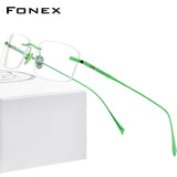 FONEX Pure Titanium Eyeglasses Frame Men Rimless Prescription Square Glasses,  New Luxury Women Myopia Optical Eyewear 8562