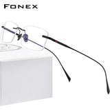 FONEX Pure Titanium Eyeglasses Frame Men Rimless Prescription Square Glasses,  New Luxury Women Myopia Optical Eyewear 8562