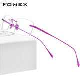 FONEX Pure Titanium Eyeglasses Frame Men Rimless Prescription Square Glasses,  New Luxury Women Myopia Optical Eyewear 8562