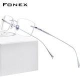 FONEX Pure Titanium Eyeglasses Frame Men Rimless Prescription Square Glasses,  New Luxury Women Myopia Optical Eyewear 8562